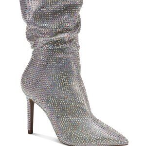 Thalia Sodi Women's Raquell Rhinestone Slouch Dress Boots - Silver Bling